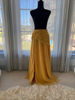 Anthropologie Golden Mustard Draped Maxi Skirt